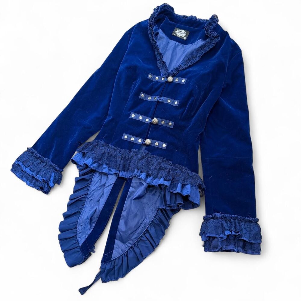 Blue Velvet Victorian Hearts & Roses Fantasy Steampunk Laceup Tailcoat